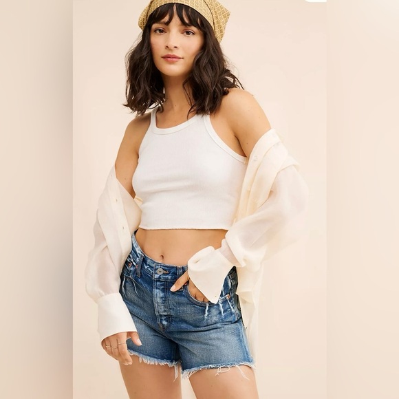 RE/DONE 90s Low Slung Denim Shorts Size 26 NWT $195 Distressed Fray Hem Vintage - Picture 1 of 7